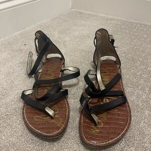 Sam Edelman Black Strappy Sandals with Gold Lining